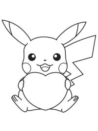 Pikachu holds a heart