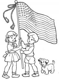 American flag held by kids