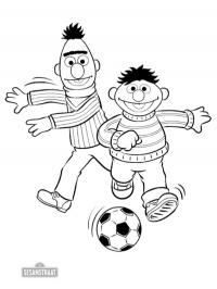 Bert and Ernie play soccer
