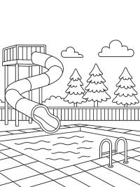 Outdoor swimming pool with water slide