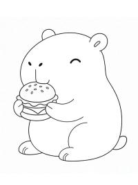 Capybara eats cheeseburger