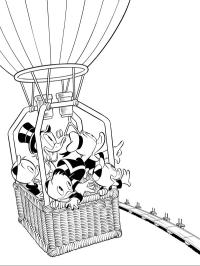 Donald, Dagobert and Huey, Dewey, and Louie in a hot air balloon