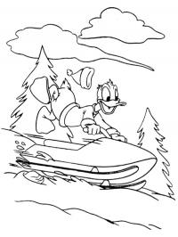 Donald duck op de skidoo