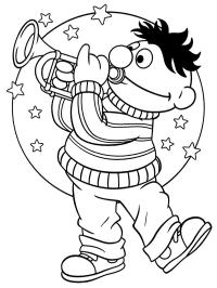 Ernie plays the trumpet
