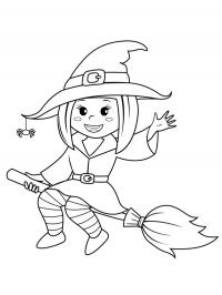 Halloween witch flying on broom