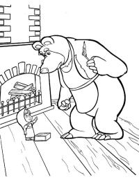 Masha and the Bear light the fireplace
