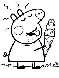 Peppa Pig licks an ice cream cone