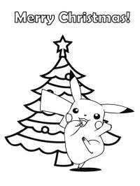 Pikachu next to the Christmas tree