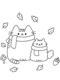 Pusheen and Stormy the cat in autumn