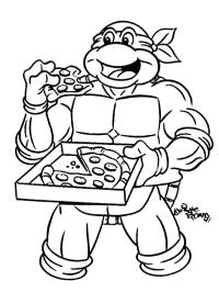 Raphael eats pizza