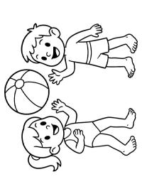 Two kids playing with a beach ball