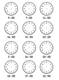 Worksheet Telling the time in whole hours