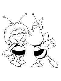 Willy the honey bee kisses Maja the honey bee