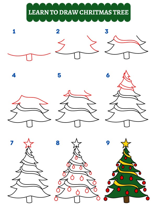 How to draw a Christmas tree