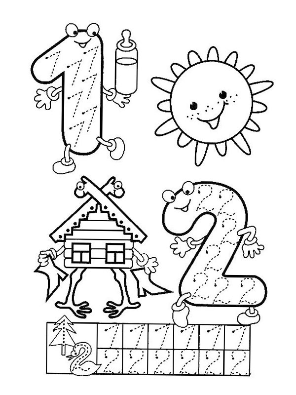 Learn to write one and two Coloring page Learn to write one and two Coloring page