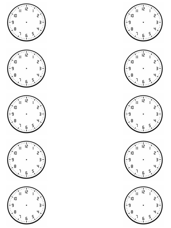 Analog clock workbook (no hands) - 10 clocks Coloring page