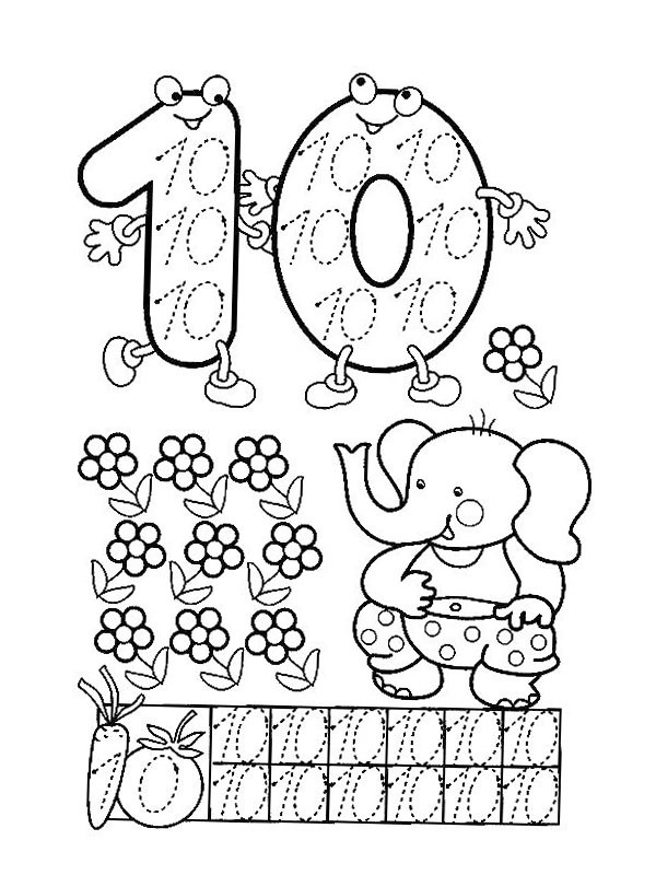 Learn to write ten Coloring page