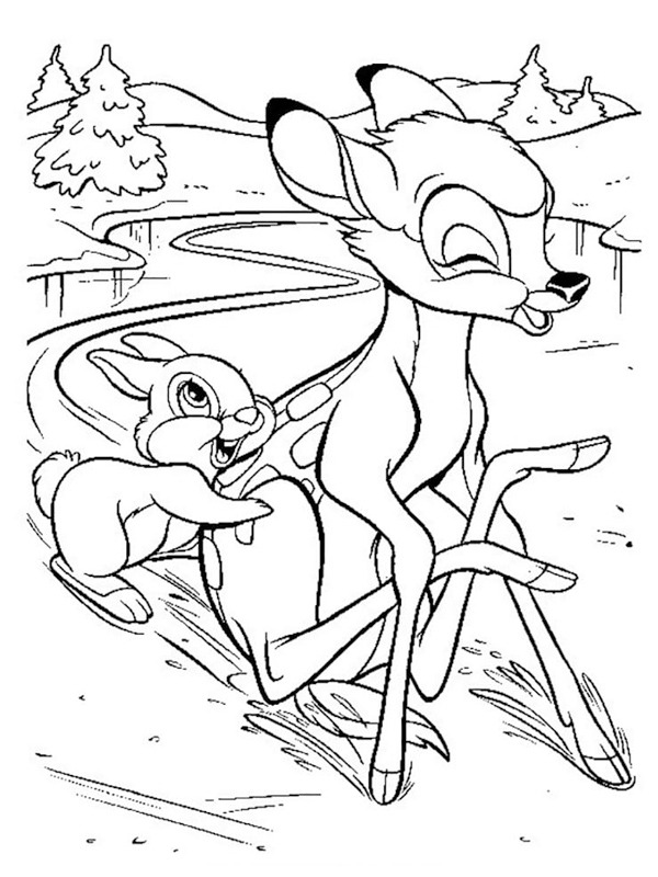 Bambi and Thumper on Ice Coloring page Bambi and Thumper on Ice Coloring page