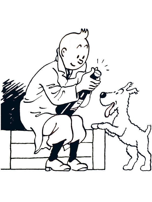 Tintin and Snowy Coloring page