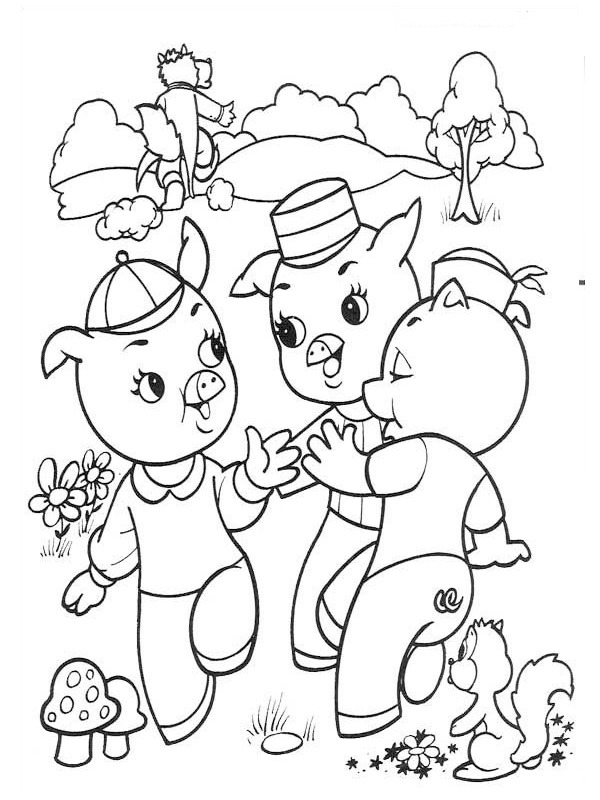 The three little pigs and the big bad wolf Coloring page