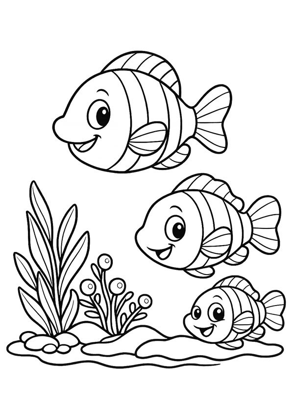 3 fish in the water Coloring page