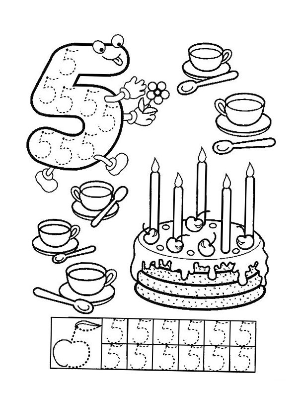 Learn to write five Coloring page