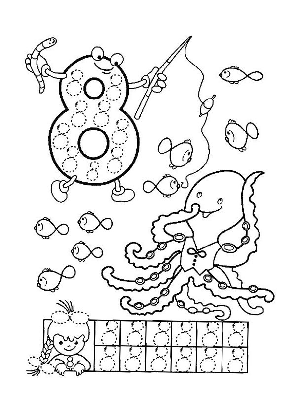 learn to write eight Coloring page