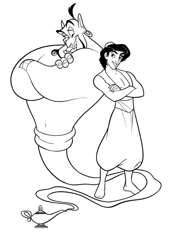Alladin and Genie Coloring page