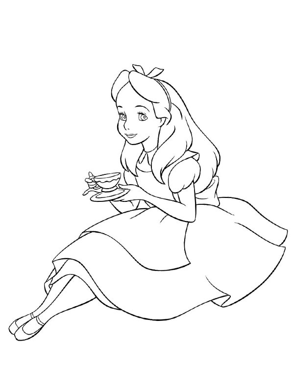 Alice drinks tea Coloring page