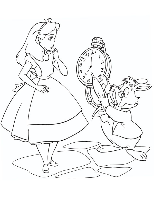 Alice and the white rabbit Coloring page