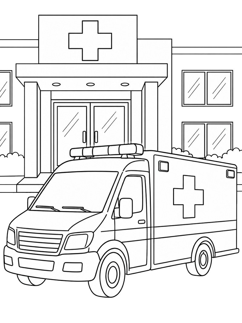 Ambulance at the Hospital Coloring page Ambulance at the Hospital Coloring page