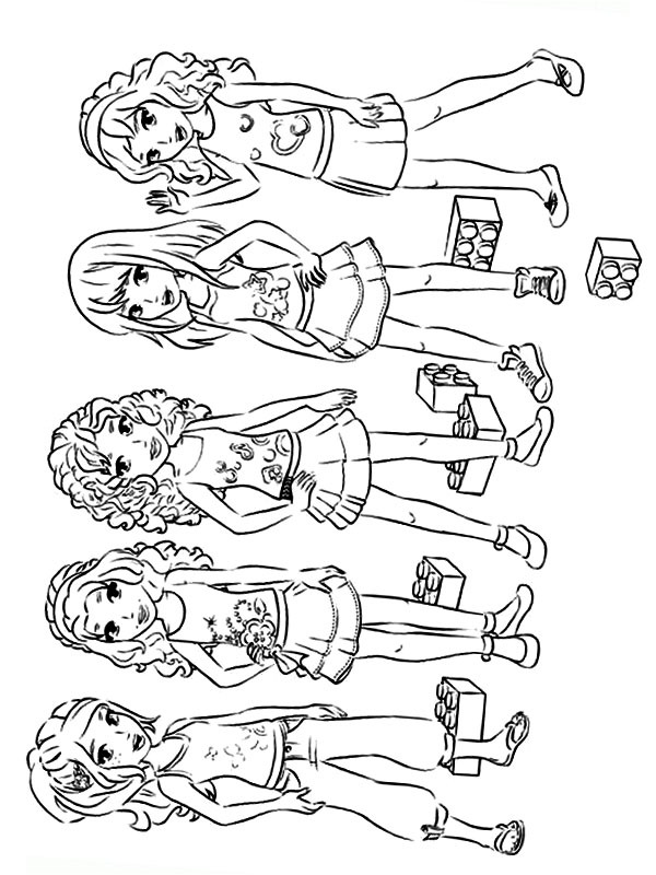 Andrea, Emma, Mia, Olivia and Stephanie Lego friends Coloring page