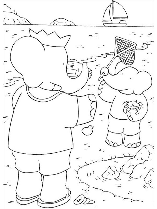 babar plays with pom Coloring page