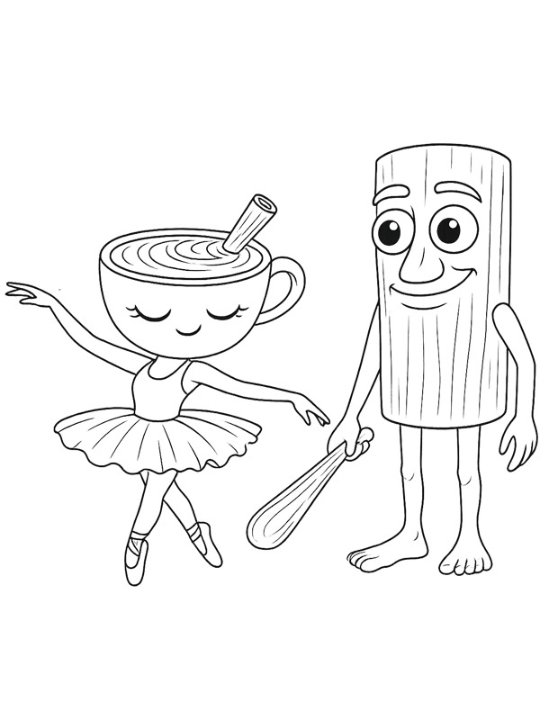 Ballerina Cappuccina and Tung Tung Tung Sahur Coloring page Ballerina Cappuccina and Tung Tung Tung Sahur Coloring page