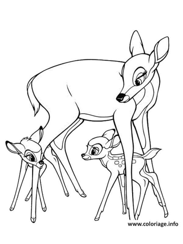 Bambi with his mom and Faline Coloring page