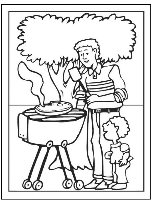BBQ with dad Coloring page