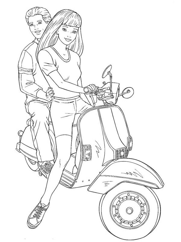 Barbie and ken on the scooter Coloring page