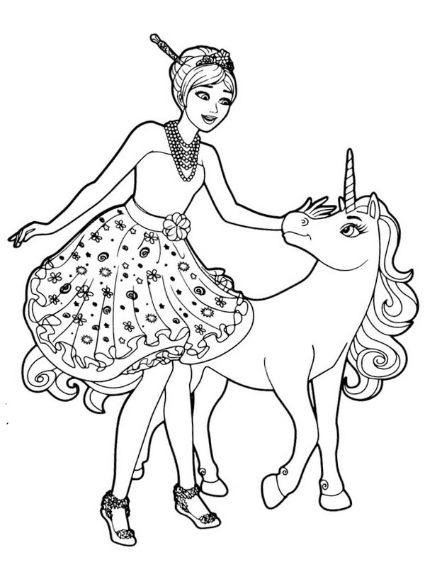 Barbie with a unicorn Coloring page