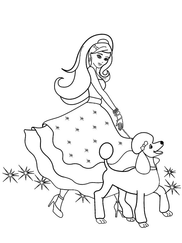 Barbie with poodle Coloring page