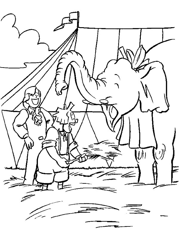 Clown and acrobat with elephant Coloring page
