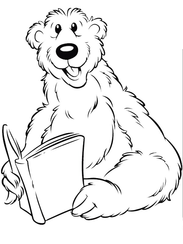 Bear is reading book Coloring page