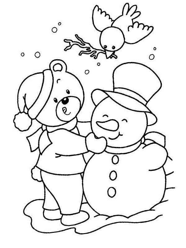 Bear makes a snowman Coloring page Bear makes a snowman Coloring page