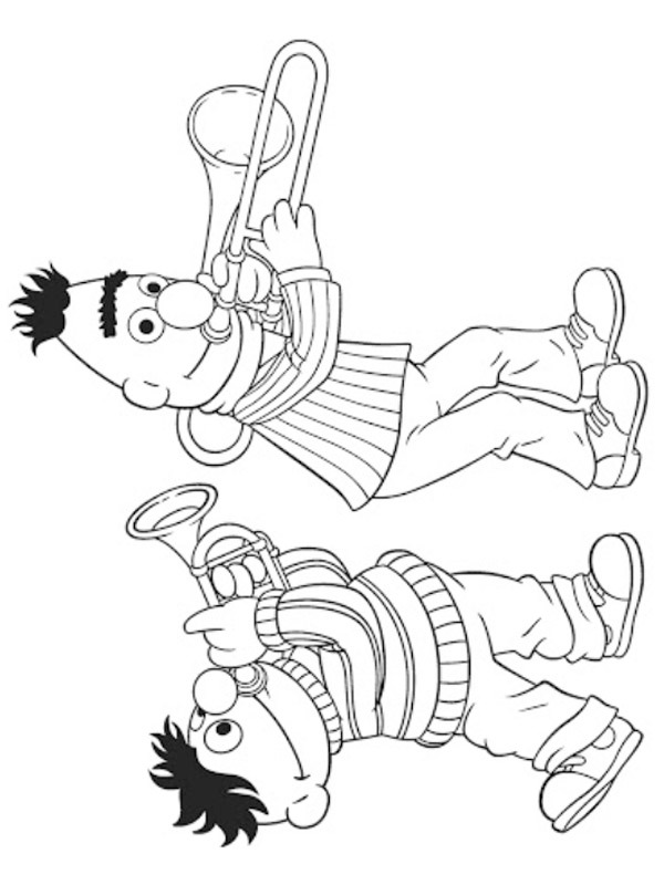 Bert and Ernie play the thrompet Coloring page