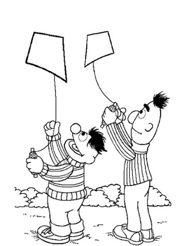 Bert and Ernie with kite Coloring page