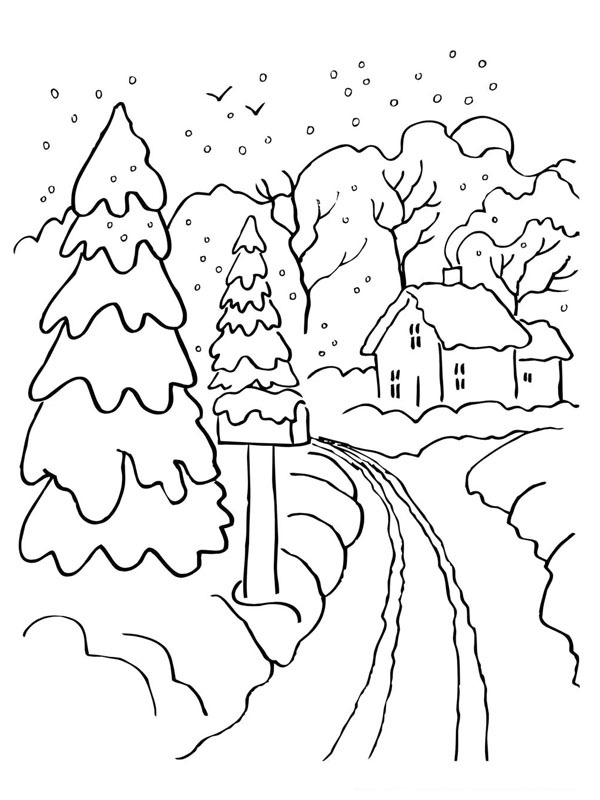 Snowy street Coloring page