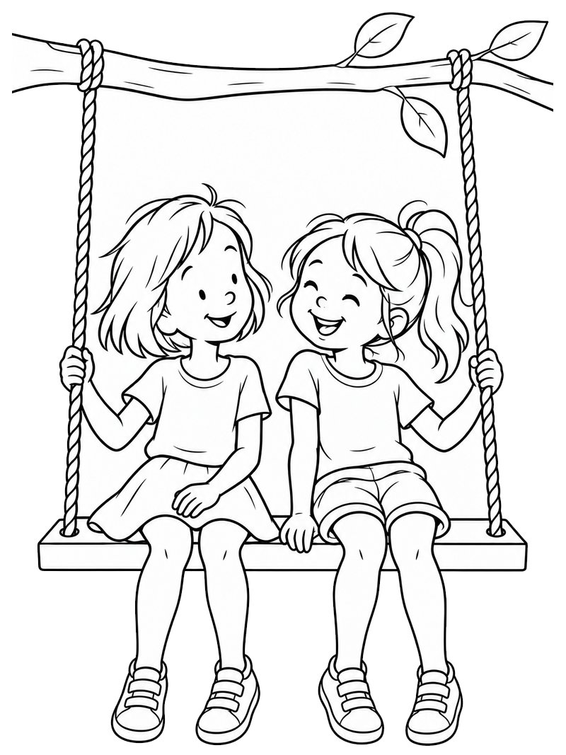 Best Friends on a Swing Coloring page Best Friends on a Swing Coloring page