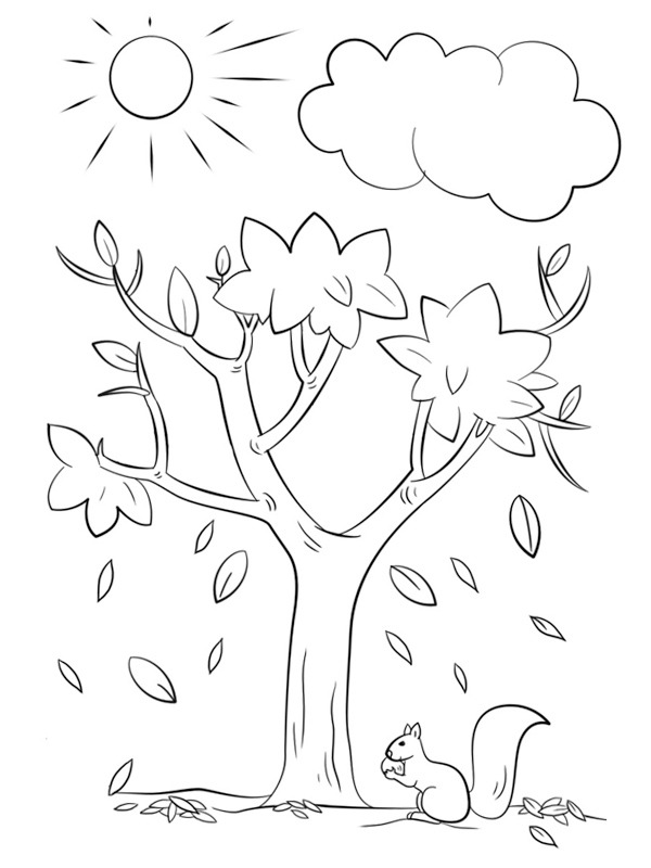 Fall leaves falling from trees Coloring page