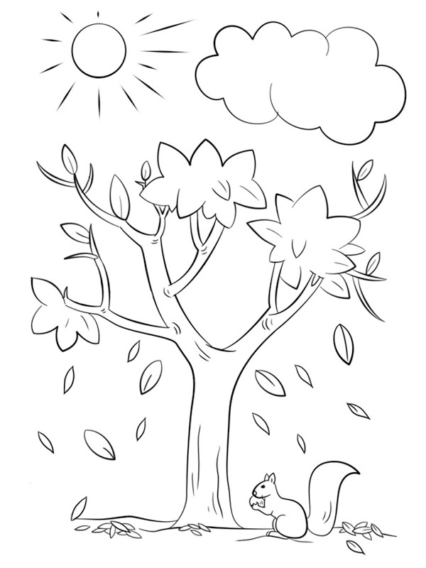 Fall leaves falling from trees Coloring page Fall leaves falling from trees Coloring page