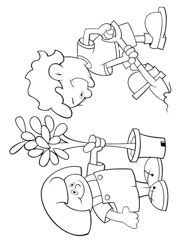 Putting plants into the ground Coloring page