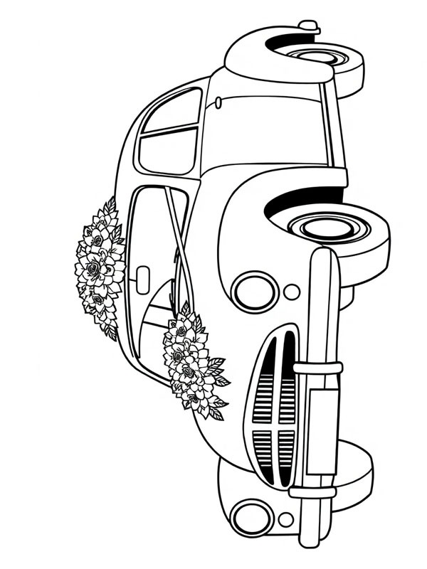 Flowers on the wedding car Coloring page Flowers on the wedding car Coloring page
